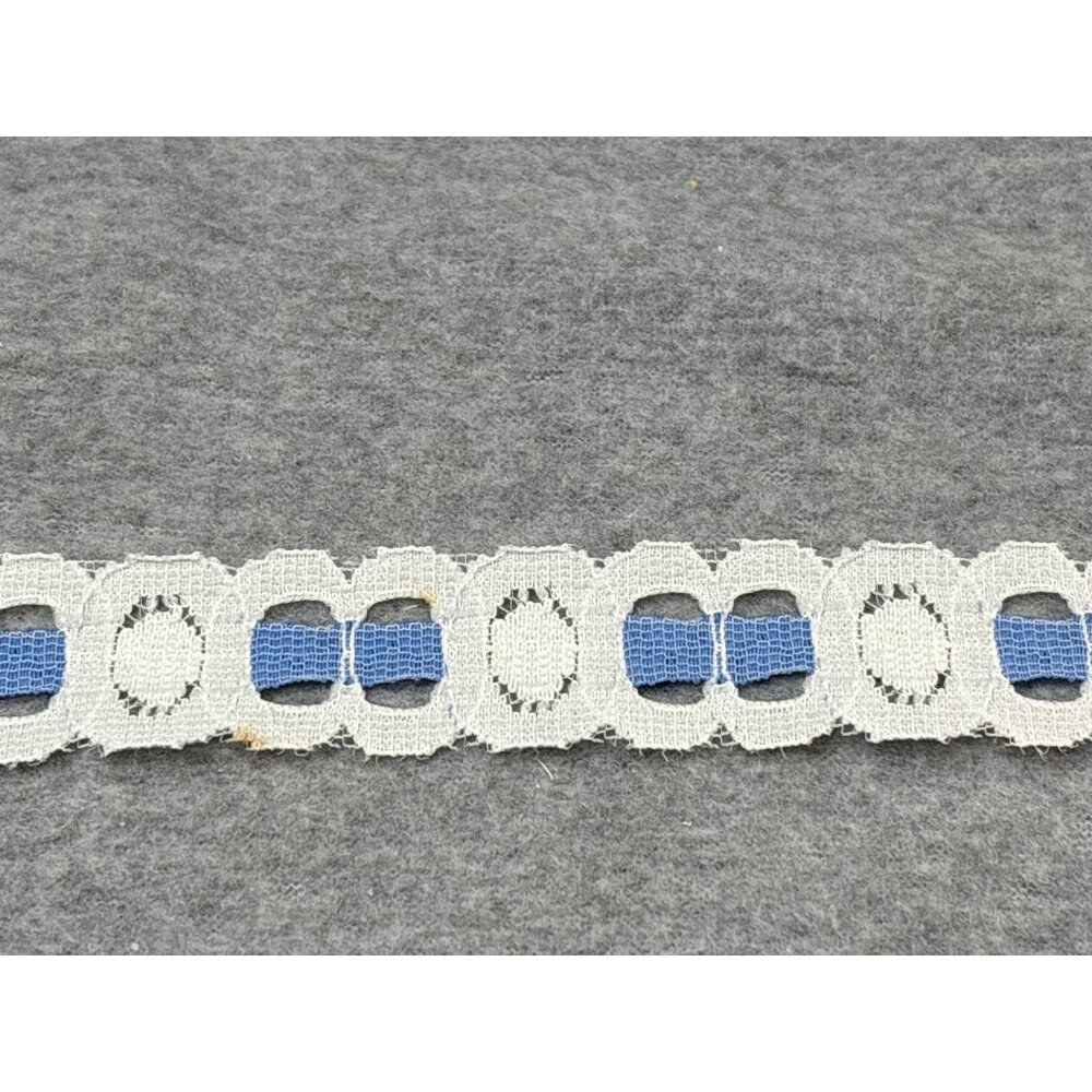 Vintage 1" White & Blue Embroidered Insertion Entredeux Trim x 4 yards